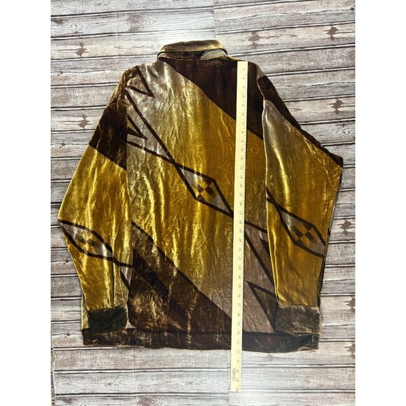 Genelli Silk Blend Velour Disco Retro Geometric Shirt size 3X color gold brown - Picture 3 of 5